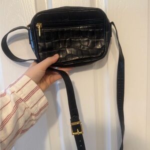Black Croc-Embossed Crossbody Bag